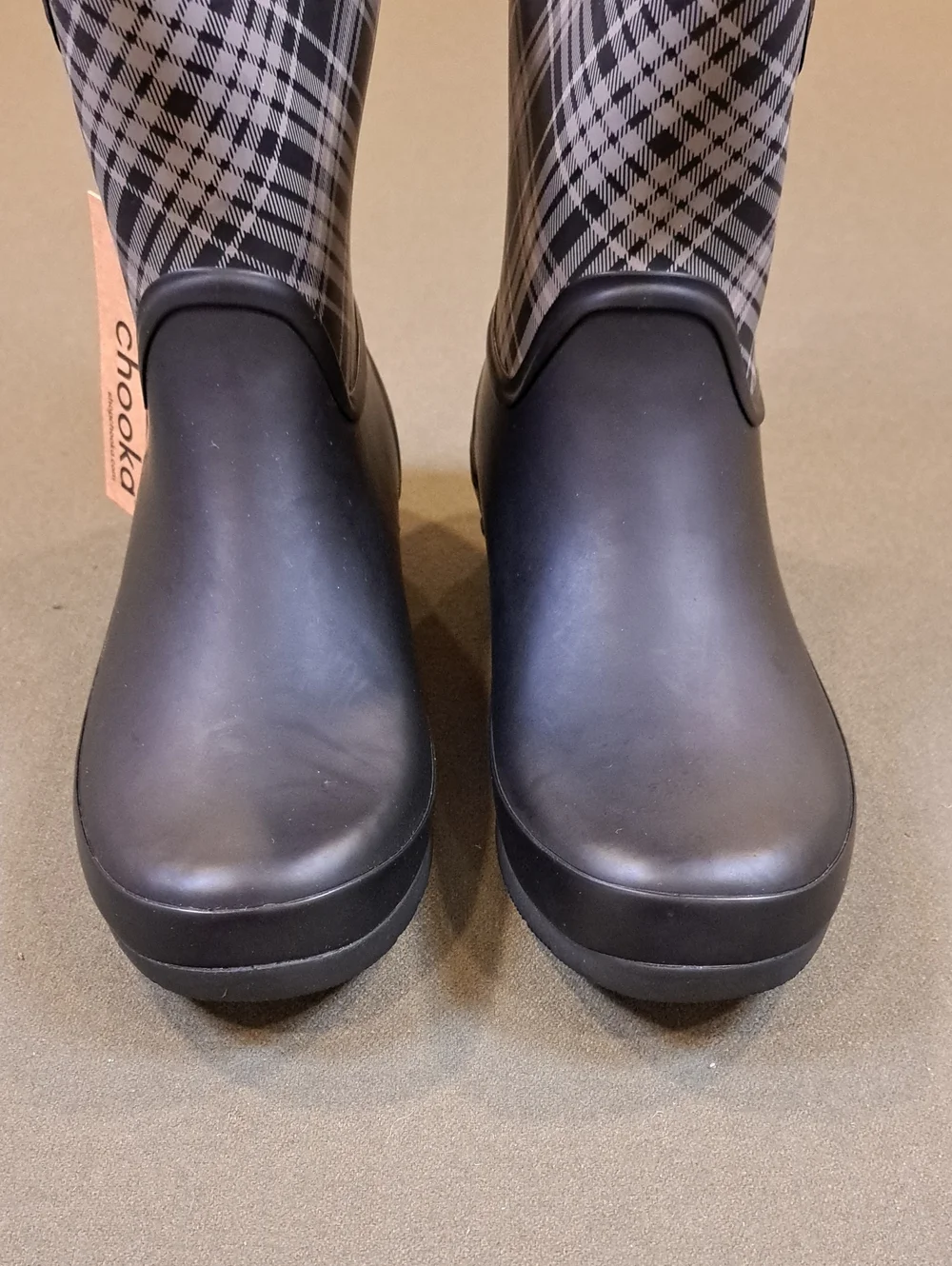 Chooka Blair Plaid Waterproof Rain Boot - Color: Black/Tan - Size: Women 8